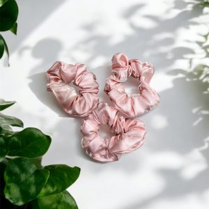 Imported Satin Scrunchie- Pack of 3 (Pink)