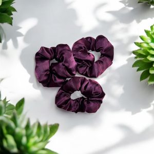 Satin Scrunchie| Silk Cotton Filling | Pack of 3 (Purple)