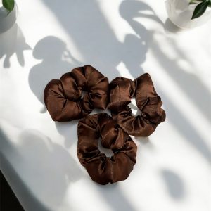 Satin Scrunchie| Silk Cotton Filling | Pack of 3 (Brown)