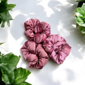 Satin Scrunchie| Silk Cotton Filling | Pack of 3 (Pink)