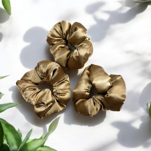 Satin Scrunchie| Silk Cotton Filling | Pack of 3 (Golden)