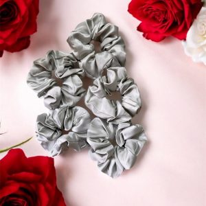 Indian Satin Scrunchie - Silver (Set of 5)