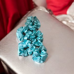 Indian Satin Scrunchie - Blue (Set of 5)