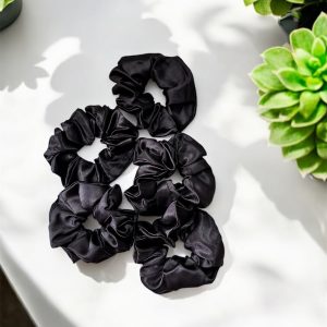 Indian Satin Scrunchie - Black (Set of 5)